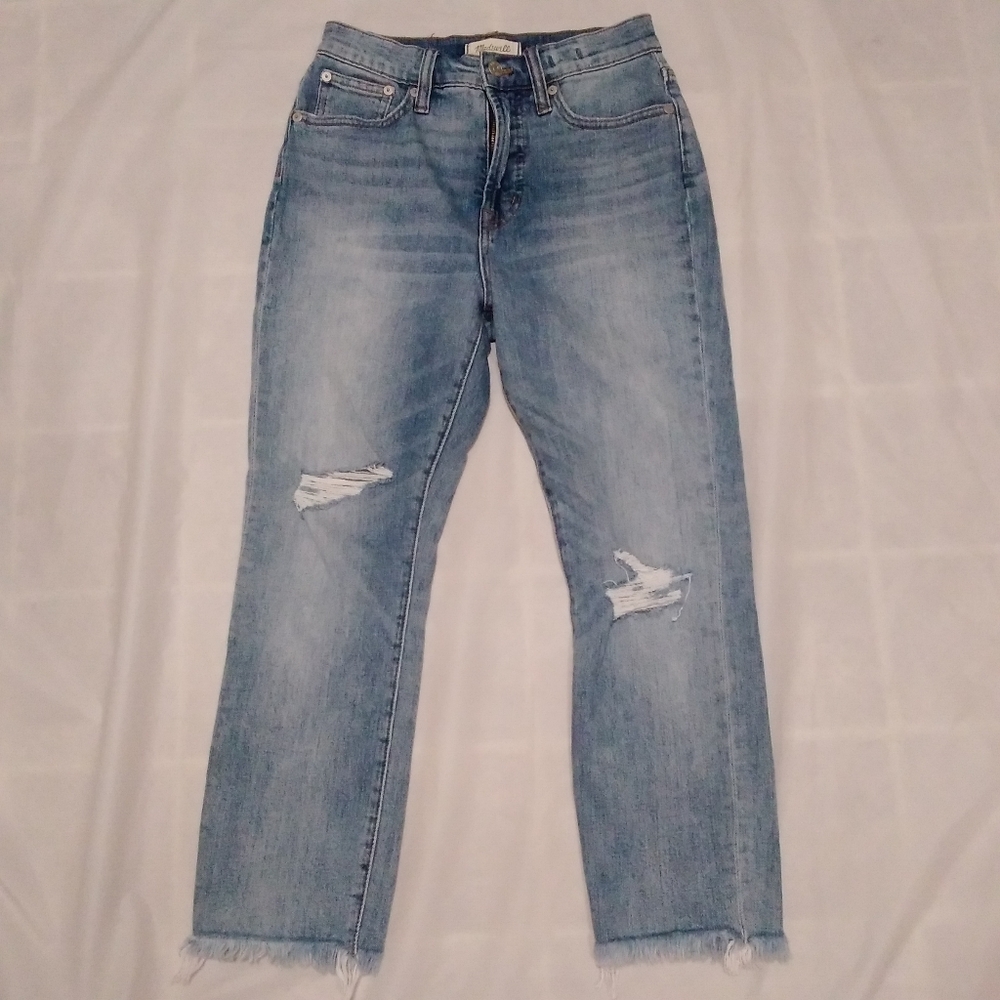 Madewell Light Blue Distressed Straight-Leg Jeans